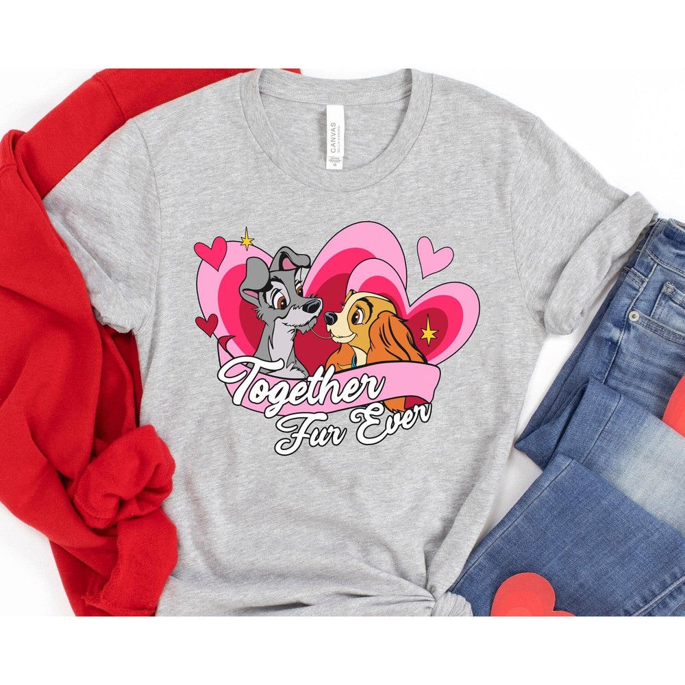 Retro Lady And The Tramp Together Fur Ever Shirt Disney Dog Valentine's Day T-shirt Disneyland Couple Matching Disney Love Heart Tee - 5.jpg