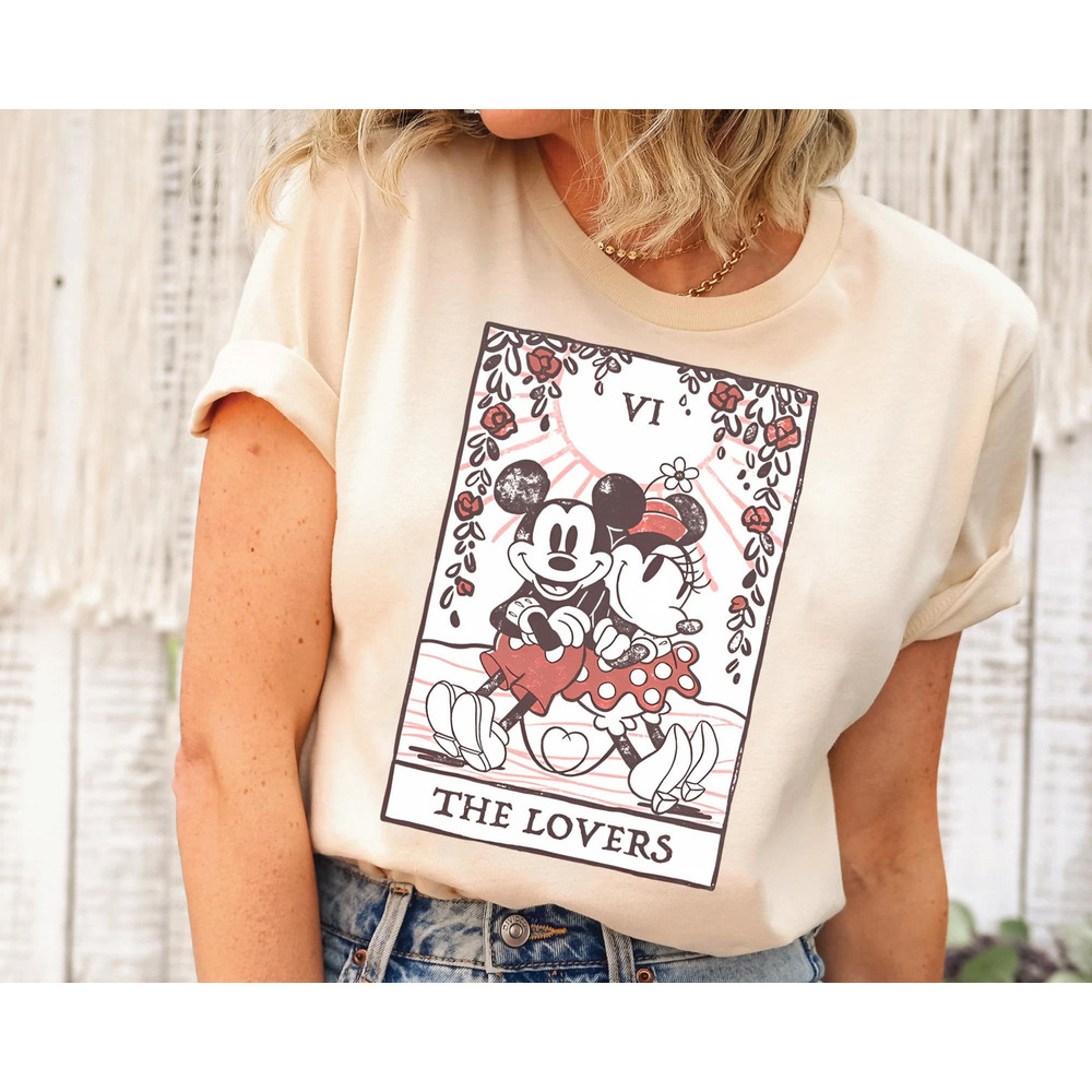 Retro Mickey and Minnie Mouse Tarot Card The Lover Shirt  Disney Valentine's Day T-shirt  Disneyland Valentine Couple Matching Trip - 1.jpg