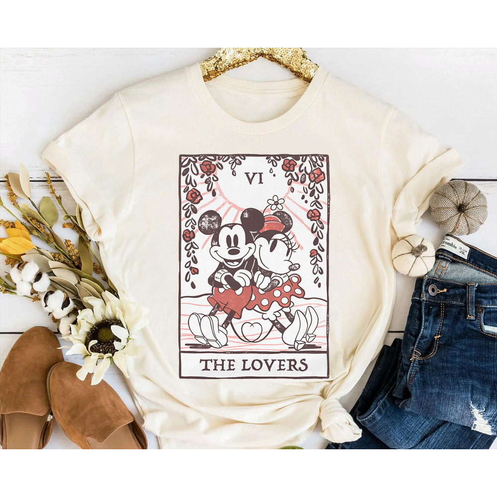 Retro Mickey and Minnie Mouse Tarot Card The Lover Shirt  Disney Valentine's Day T-shirt  Disneyland Valentine Couple Matching Trip - 4.jpg