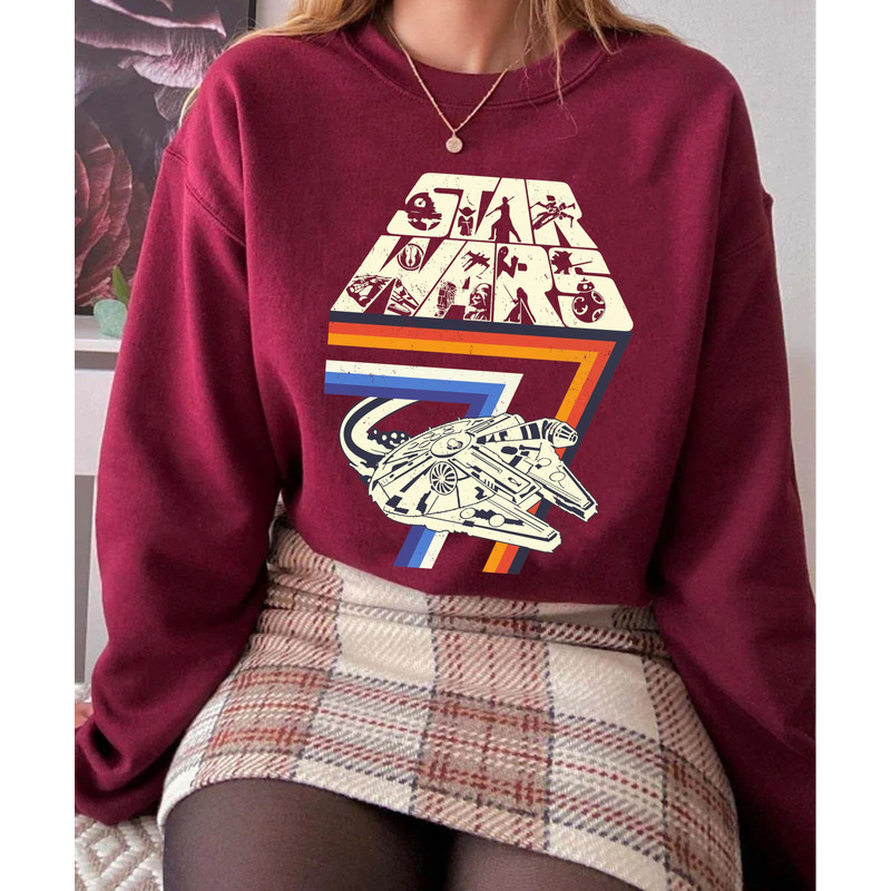 Retro Stripes Lines Millennium Falcon 77 Shirt  Star Wars Day 2023  May The Fourth Be With You  May 4th Star Wars  Galaxy's Edge Trip - 3.jpg