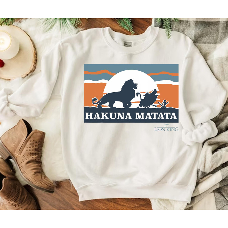 Retro Sunset Hakuna Matata Trio Simba Timon Pumbaa Sweatshirt The Lion King T-shirt Walt Disney World Tee Disneyland Family Trip - 4.jpg