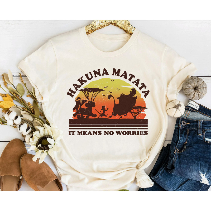 Retro Sunset Simba Timon And Pumbaa Hakuna Matata Shirt The Lion King Disney T-shirt Walt Disney World Tee Disneyland Trip Gift - 1.jpg