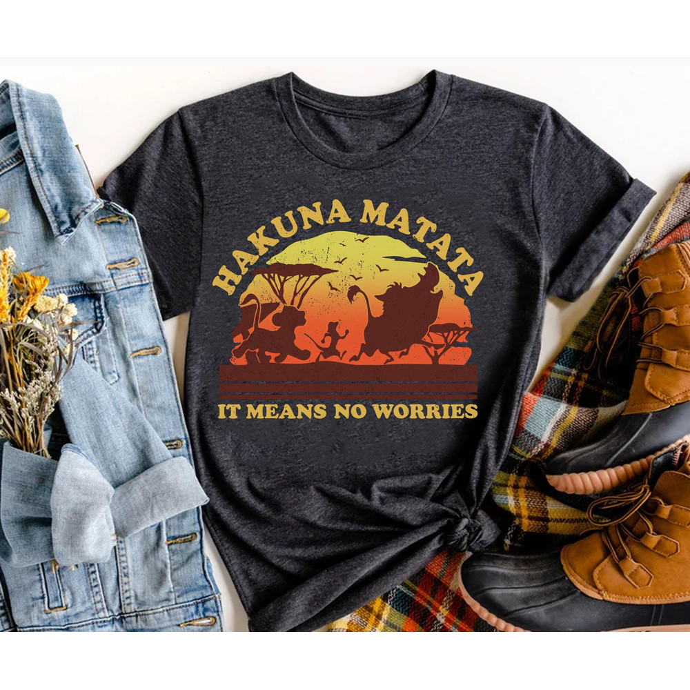 Retro Sunset Simba Timon And Pumbaa Hakuna Matata Shirt The Lion King Disney T-shirt Walt Disney World Tee Disneyland Trip Gift - 4.jpg