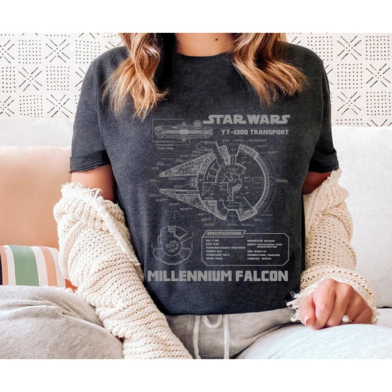 Star Wars Millennium Falcon Grey Schematics Shirt Star Wars Day 2023 T-shirt  May the 4th  Galaxy's Edge  Walt Disney World Trip - 2.jpg