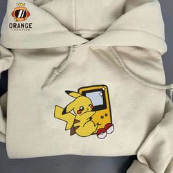 Pikachu Gameboy Embroidered Crewneck, Pokemon Sweatshirt, Manga Pokemon, Anime Embroidered Hoodie, Unisex T-shirt