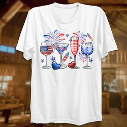 4th of july wine glasses tee