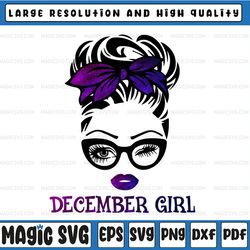 december girl png, messy bun birthday png, face eys png, winked eye png, birthday month png, digital download