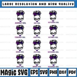 birthday month png, woman with glasses png, girl with bandana png, birthday girl png, girl with messy bun png