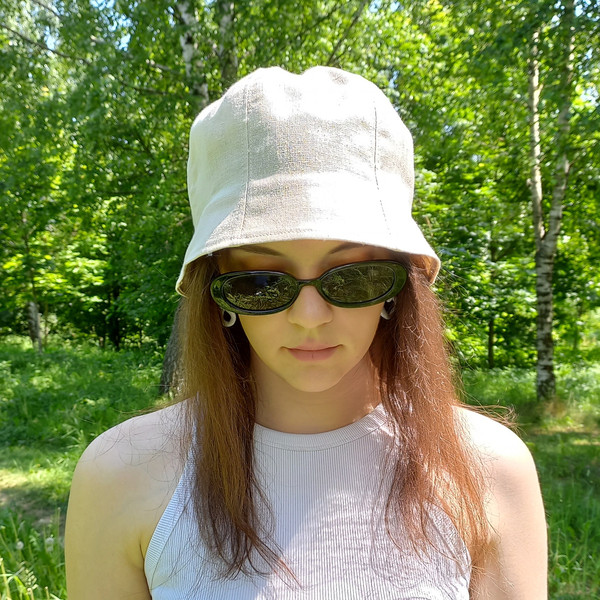 Lightweight and breathable linen bell hats. Bucket hat from the sun. Summer panama hat tulip for hot weather. Cute hat.