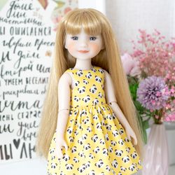 Ruby Red Fashion Friends doll cute summer outfit panda dress, 14" doll clothes, handmade yellow dress for 14.5 inch doll