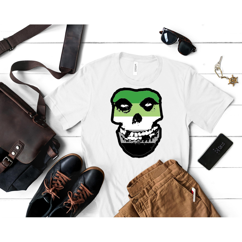 Aro Pride Misfits Skull - Classic Punk Aromantic Pride Flag Classic T-Shirt 184_White_White.jpg