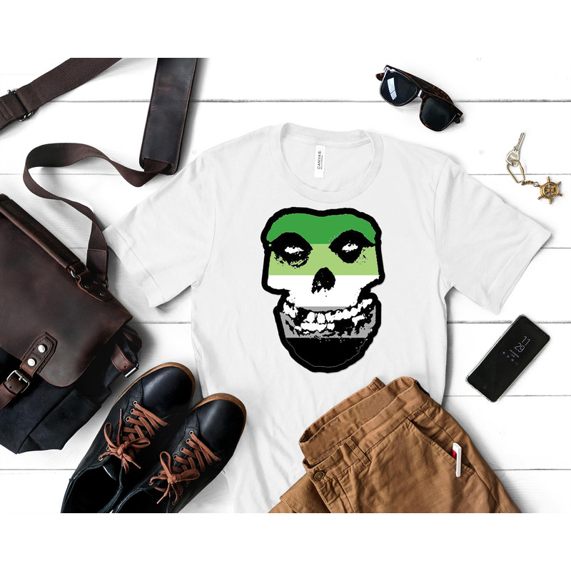 Aro Pride Misfits Skull - Classic Punk Aromantic Pride Flag Classic T-Shirt 184_White_White.jpg