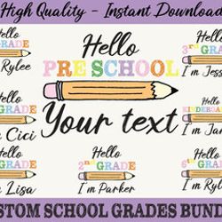 personalized hello kindergarten png bundle, pre k bundle, back to school custom name, first day of school png, kids scho