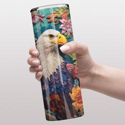 3d colorful floral eagle tumbler design png, 20 oz skinny tumbler design straight & tapered, 3d animal tumbler design pn