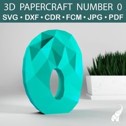 3D papercraft number 0 template – SVG for Cricut, DXF for Silhouette, FCM for Brother, PDF cut files