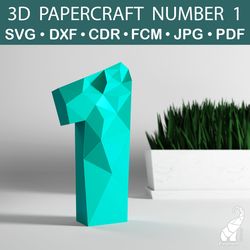 3D papercraft number 1 template – SVG for Cricut, DXF for Silhouette, FCM for Brother, PDF cut files