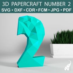 3D papercraft number 2 template – SVG for Cricut, DXF for Silhouette, FCM for Brother, PDF cut files