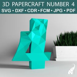 3D papercraft number 4 template – SVG for Cricut, DXF for Silhouette, FCM for Brother, PDF cut files
