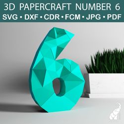 3D papercraft number 6 template – SVG for Cricut, DXF for Silhouette, FCM for Brother, PDF cut files