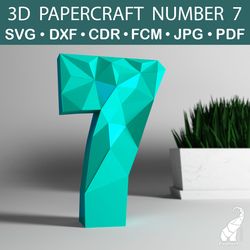 3D papercraft number 7 template – SVG for Cricut, DXF for Silhouette, FCM for Brother, PDF cut files