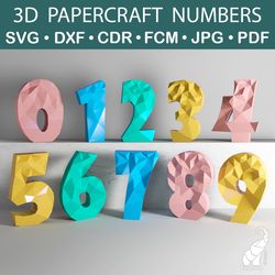3D papercraft number templates 0-9 – SVG for Cricut, DXF for Silhouette, FCM for Brother, printable PDF cut files