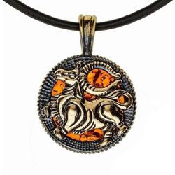 Taurus Zodiac Necklace Men Taurus Pendant Gold Black Brass with Amber Amulet Pendant Unique handmade Jewelry for Men