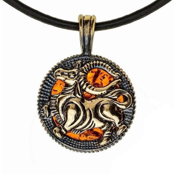 Taurus Zodiac Necklace Men Taurus Pendant Gold Black Brass with Amber Amulet Pendant Unique handmade Jewelry for Men.jpg