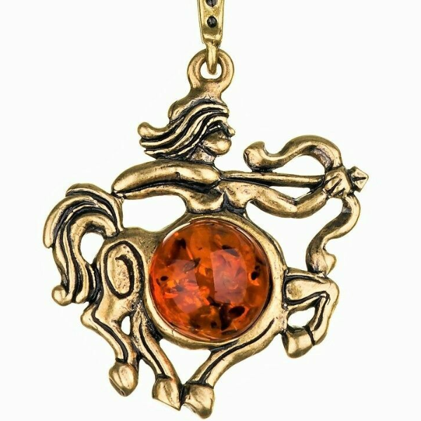 Sagittarius Zodiac Necklace Gold Brass with Baltic Amber Pendant Sagittarius Jewelry Sagittarius Gift Women Men Teen.jpg