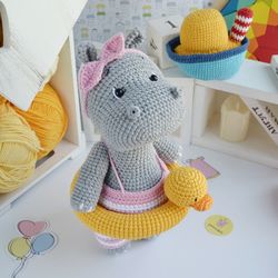 Summer Hippo, Summer stuffer toy, Heatwave Hippo, crochet swimmer doll, hippopotamus, safari baby shower