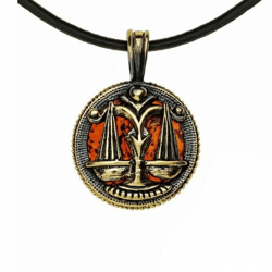 Libra Zodiac Sign Necklace for Men gold black amber coin pendant mens jewelry Amulet necklace faux leather cord