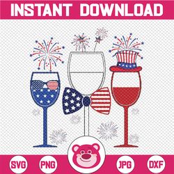 4th of july red white blue wine glasses fireworks usa svg,  american cross png, american flag patriotic wine glasses,  i