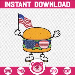 Burger Sunglasses American Flag USA 4th Of July Svg, BBQ Cookout Clipart, Burger Fries Svg, Independence Day, Digital Do