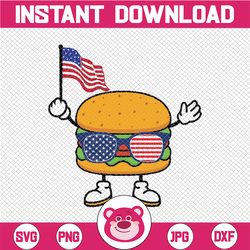 burger sunglasses american flag usa 4th of july svg, bbq cookout clipart, burger fries svg, independence day, digital do