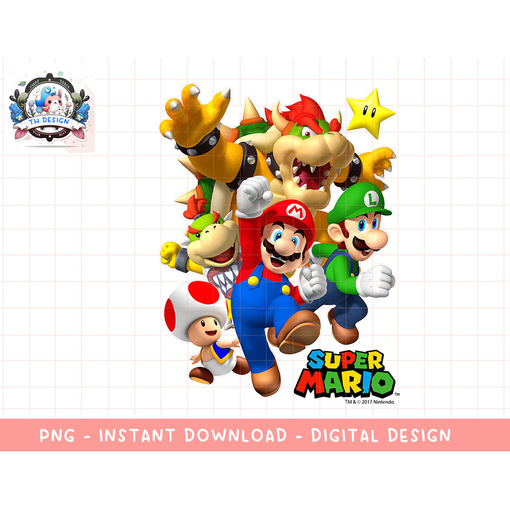 Super Mario Group Shot With Bowser 3D Poster png, sublimation.jpg