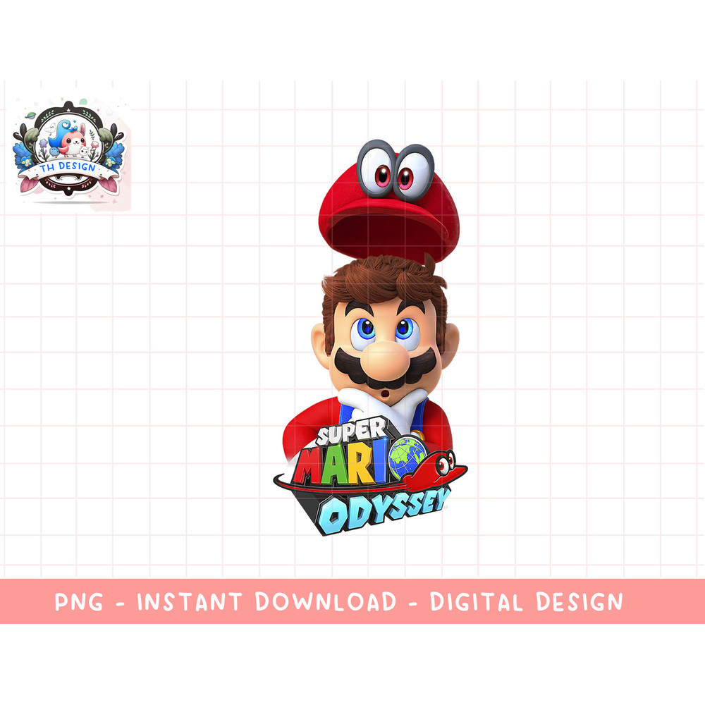 Super Mario Odyssey Game Logo Cappy Mario Graphic T-Shirt png, sublimation.jpg