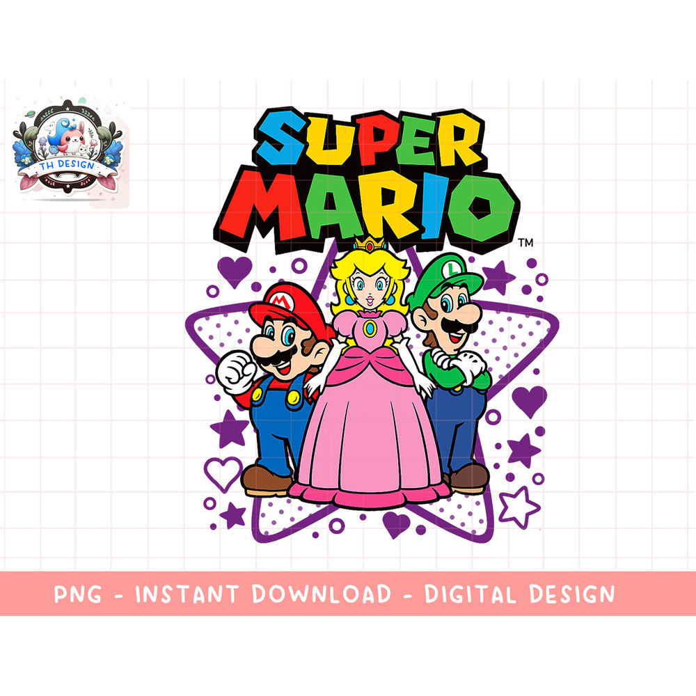 Super Mario Peach Luigi Trio Stars And Hearts png, sublimation.jpg