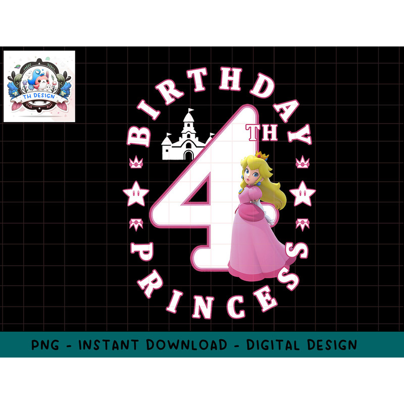 Super Mario Princess Peach 4th Birthday Princess Portrait png, sublimation.jpg