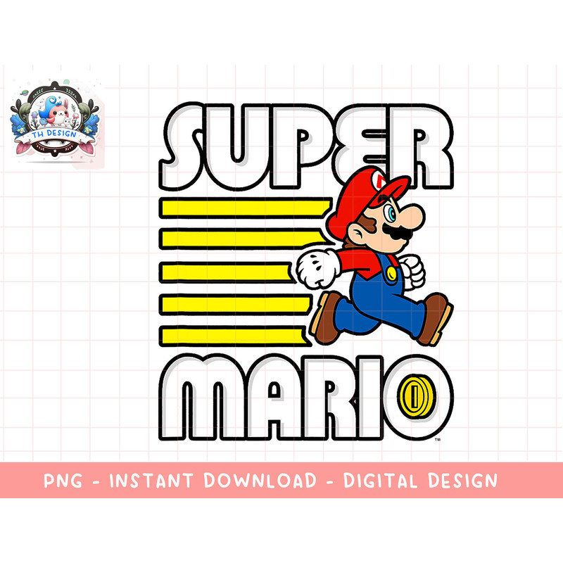 Super Mario Running Mario Yellow Lines With Coin png, sublimation.jpg