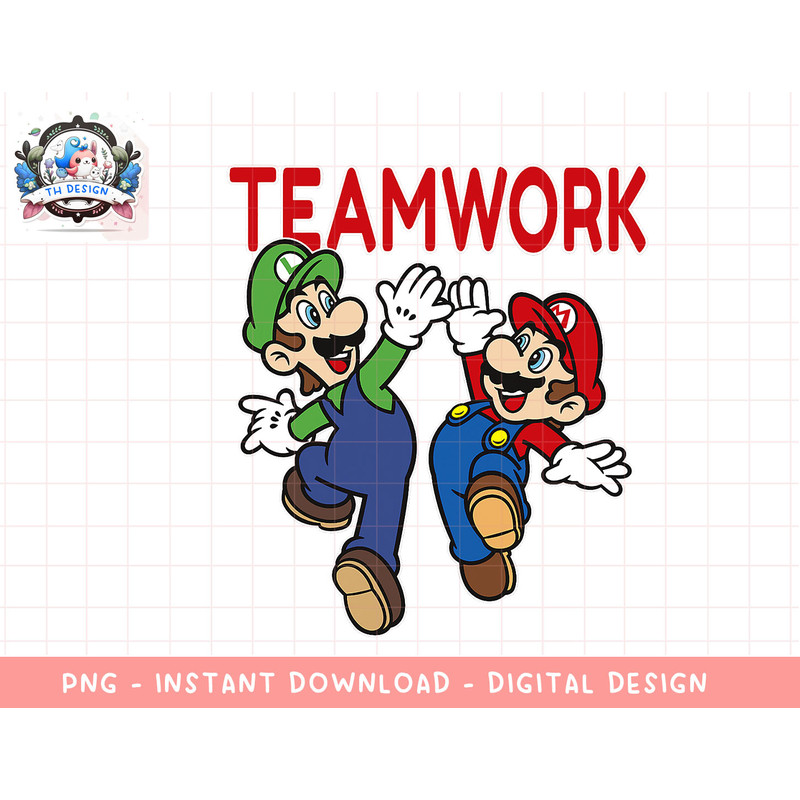 Super Mario Luigi Teamwork High Five Classic Graphic T-Shirt png, sublimation.jpg