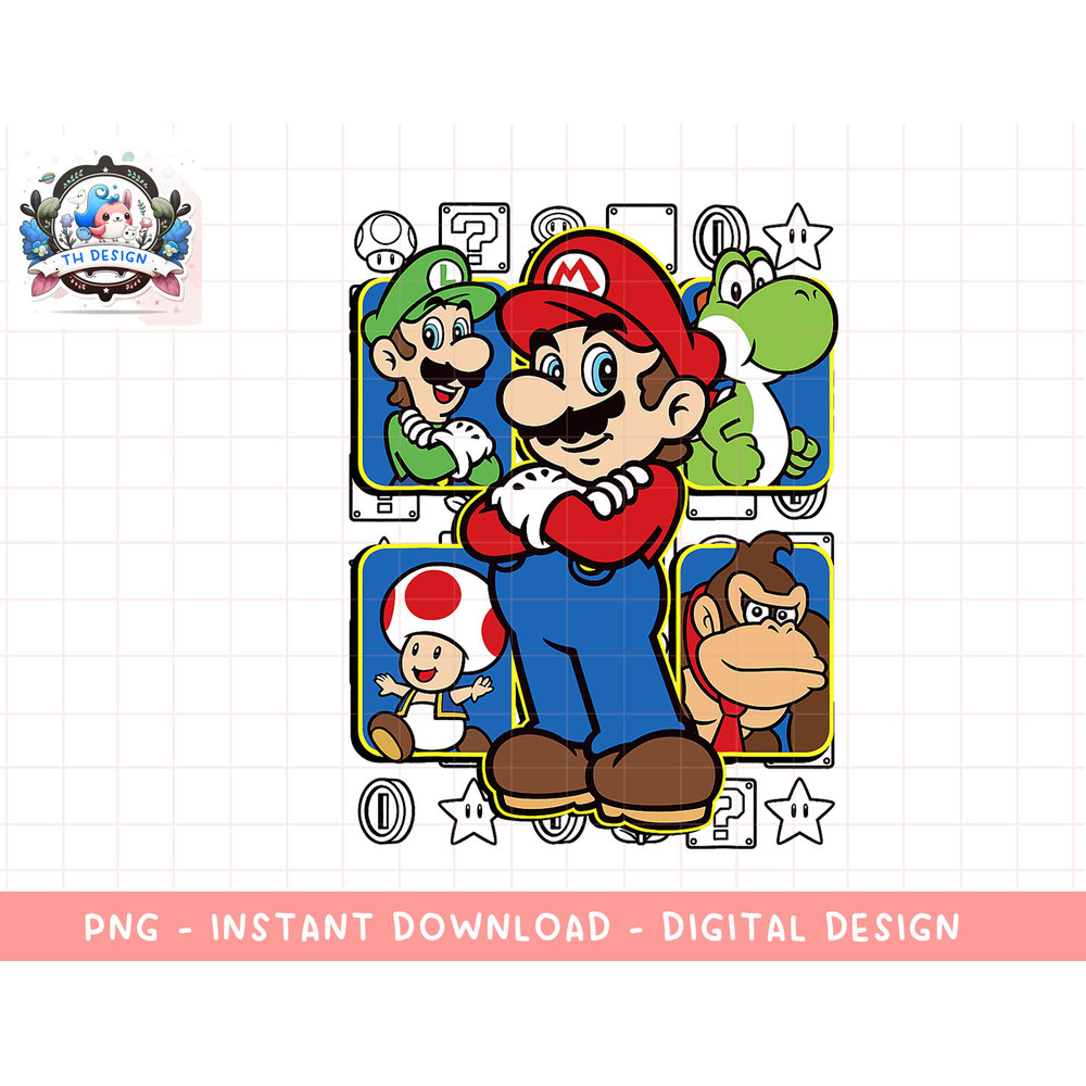 Super Mario Luigi Yoshi Toadstool Donkey Kong Box-Up T-Shirt png, sublimation.jpg