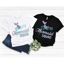 mermaid squad shirt, mermaid lover shirt, cute mermaid birthday party t-shirt, girls mermaid beach, bridal party shirts,