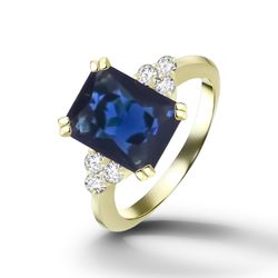 blue sapphire ring - september birthstone - statement ring - gold ring - engagement ring - rectangl ring - cocktail ring