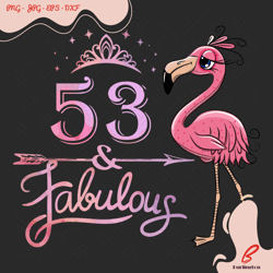53 and fabulous 53rd birthday flamingo svg, birthda