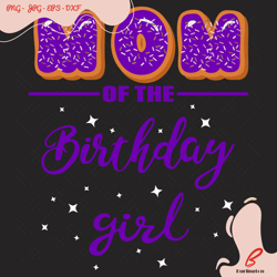 mom of the birthday girl purple donut svg, birthday