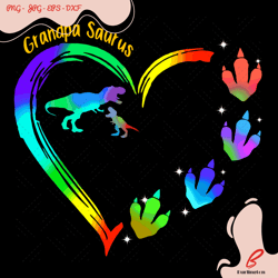 grandpa saurus heart bearpaw rainbow svg, fathers