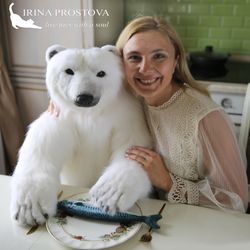 White bear Mike realistic plush animals. Ooak toy. Realistic polar bear stuffed toy