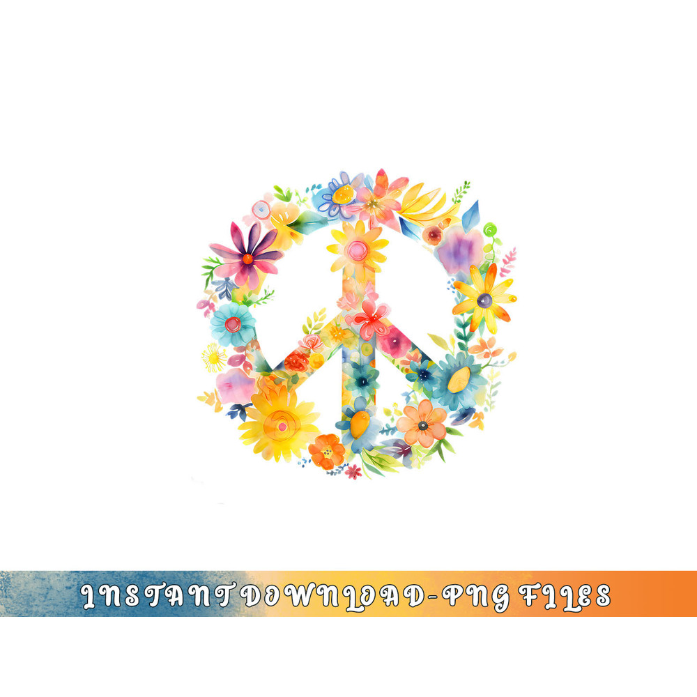 Peace Sign World Love Flowers Hippie Groovy Vibes Colorful png, digital download copy.jpg