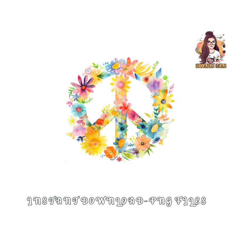 Peace Sign World Love Flowers Hippie Groovy Vibes Colorful png, digital download copy.jpg
