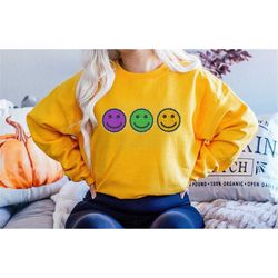 chenille smiley face mardi gras sweatshirt, smiley face sweatshirt, mardi gras sweatshirt