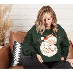 retro santa sweatshirt, vintage santa claus sweater, trendy santa sweatshirt, christmas sweatshirt for her